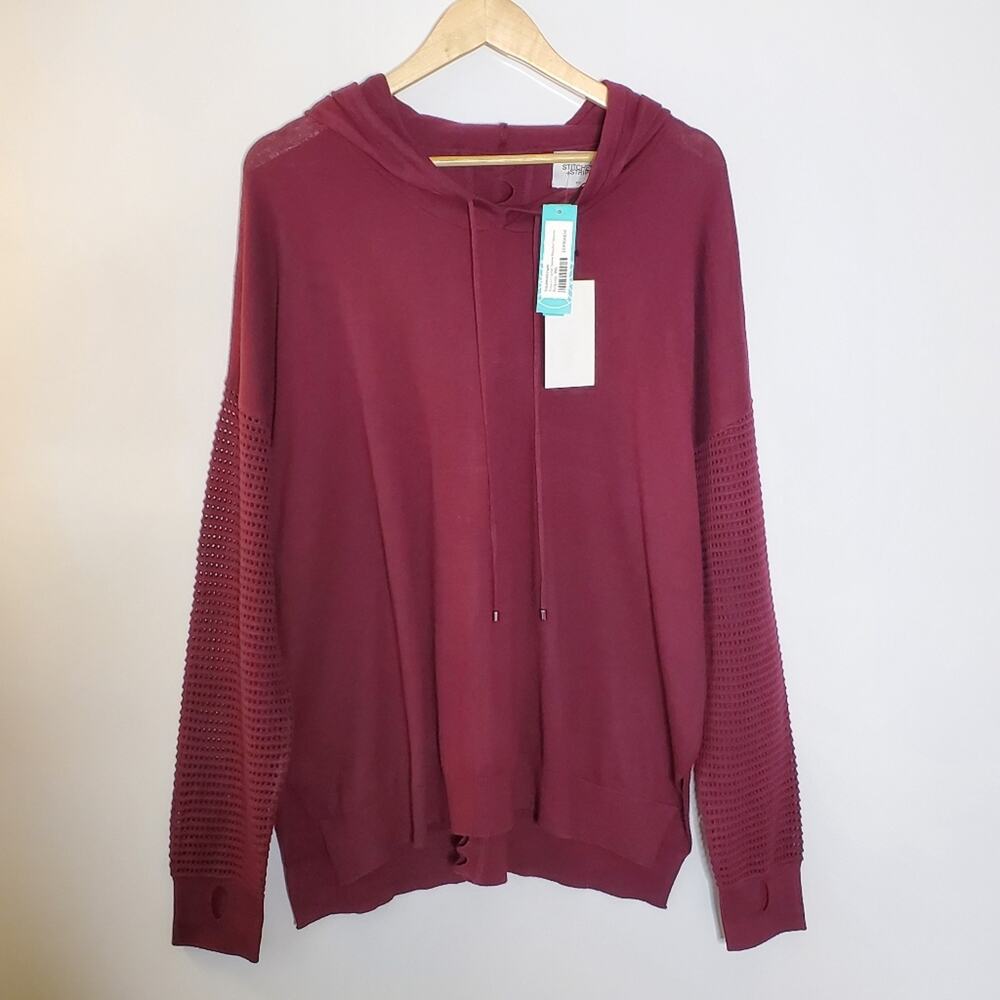 Stitches + Stripes Antara Crochet Sleeve Hooded Sweater maroon NWT Size XXL